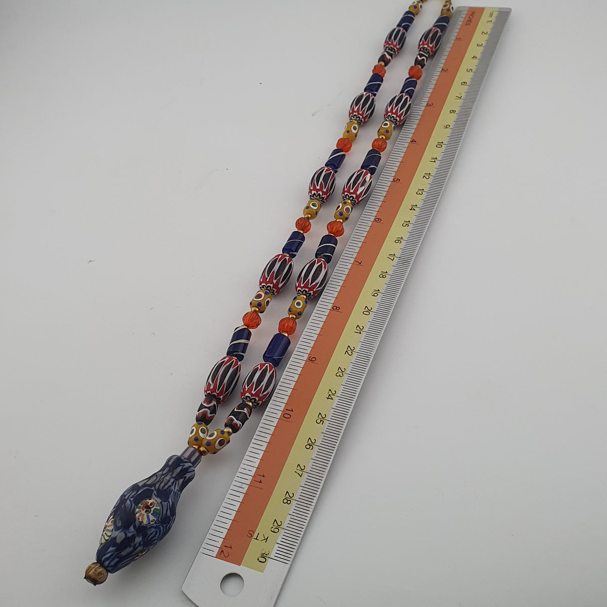 Vintage Venetian Style Mix Chevron & Eyes Glass With Old Face Glass Pendant Necklace