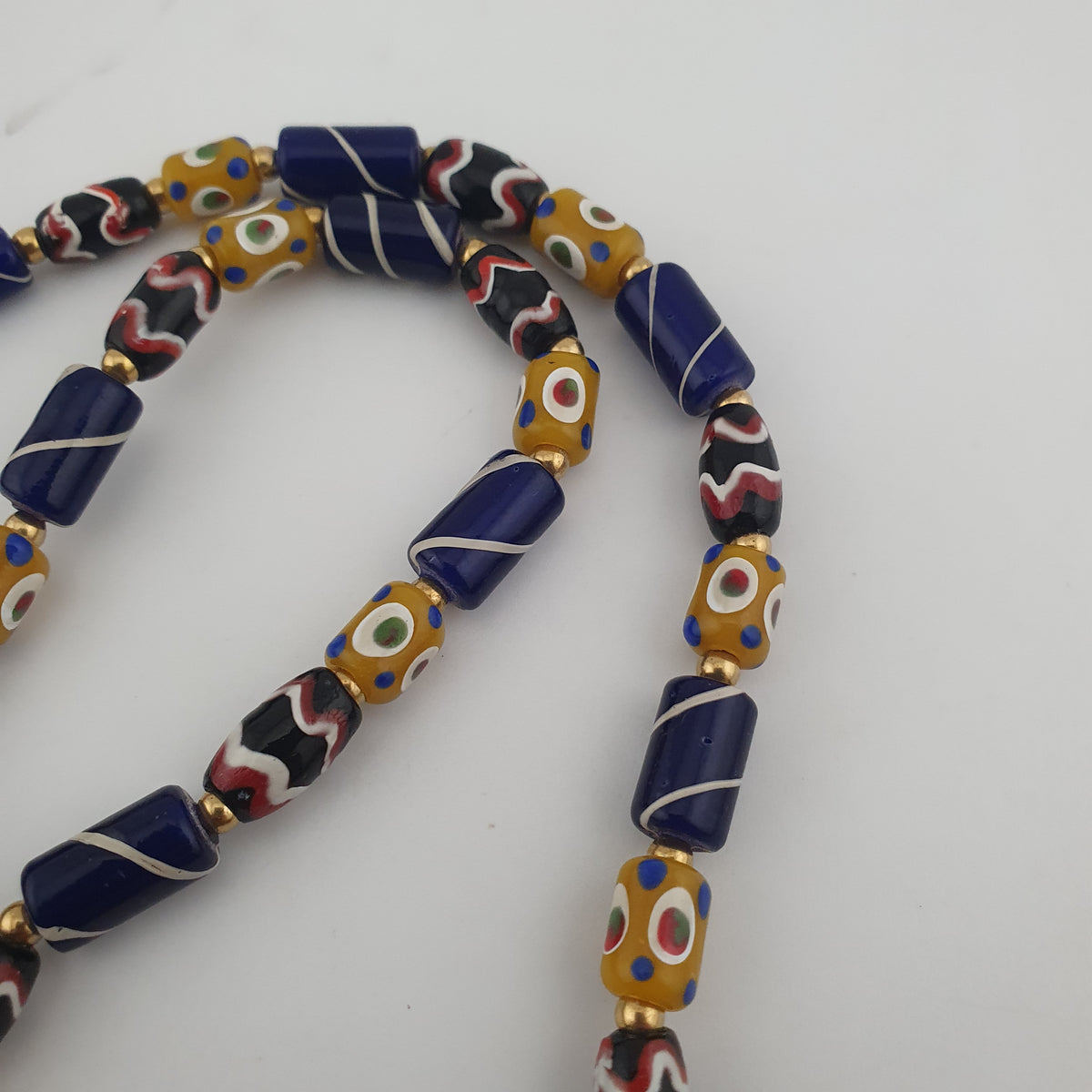 Vintage Tiny Eyes & Trade Glass With Old Face Glass Pendant Necklace