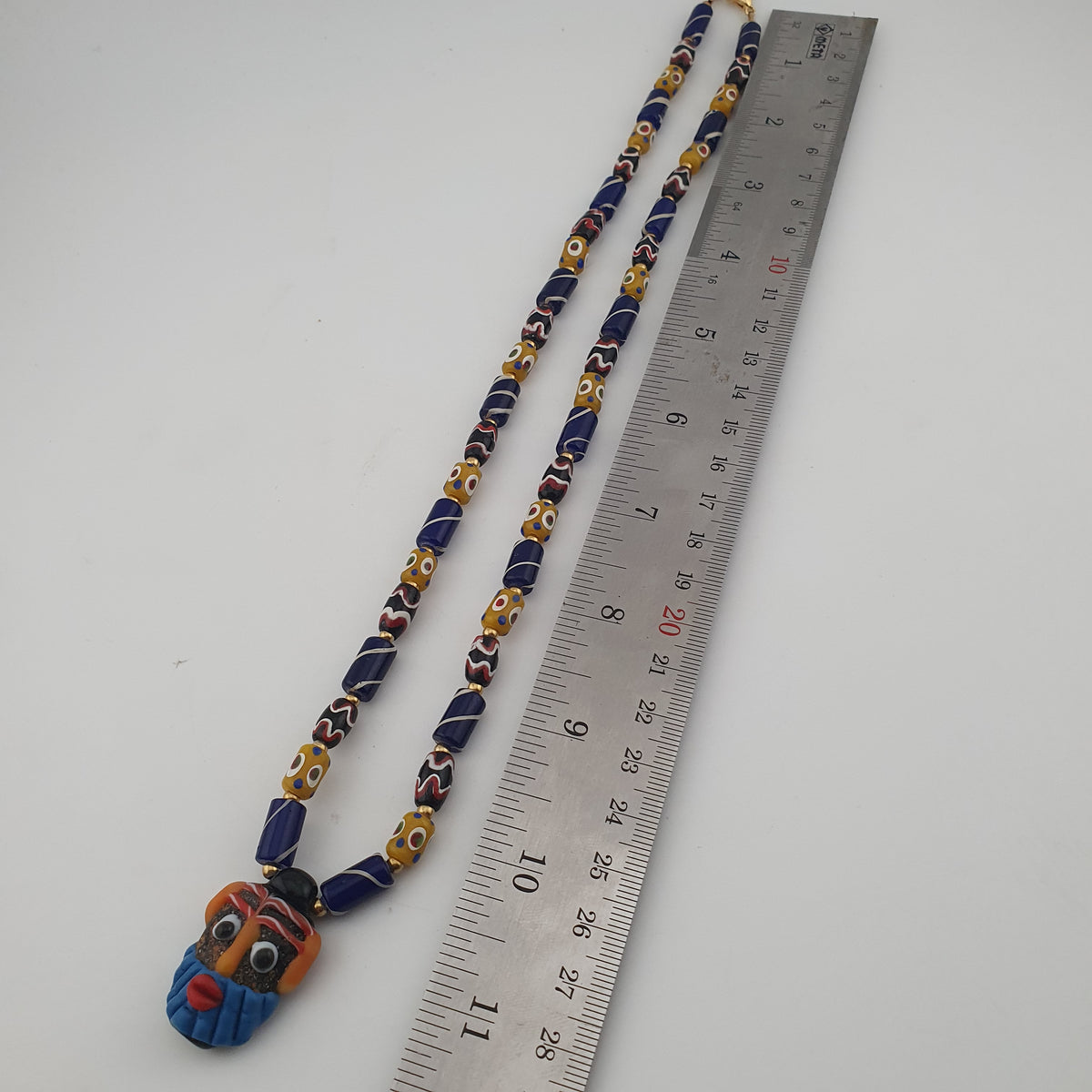 Vintage Tiny Eyes & Trade Glass With Old Face Glass Pendant Necklace