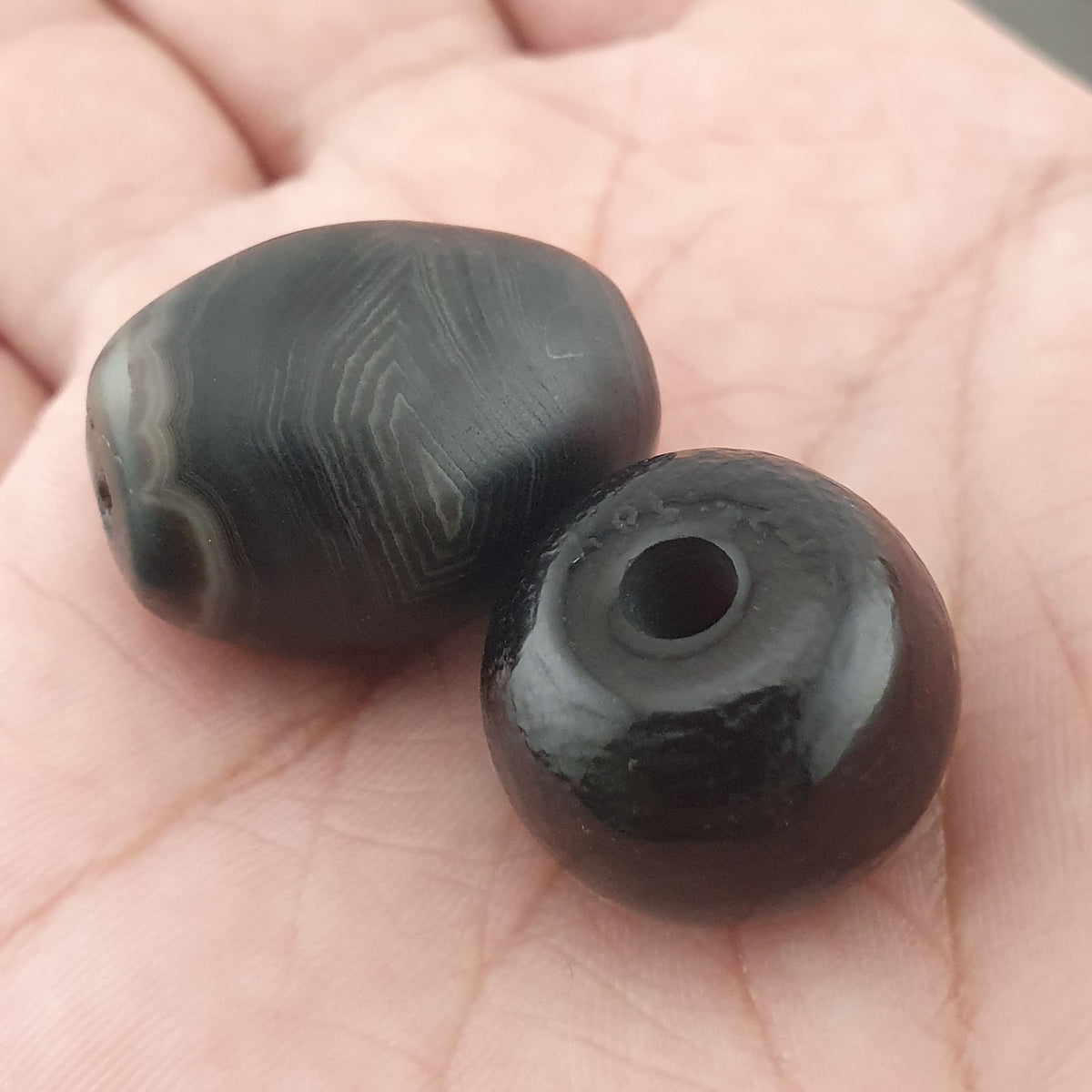 Vintage Natural Eye Suliemani Agate Beads Lot Of 2