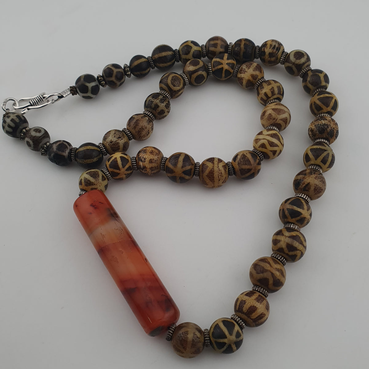 Antique Burmese Pumtek Pyu Beads & Carnelian Agate Big Bead Pendant Necklace