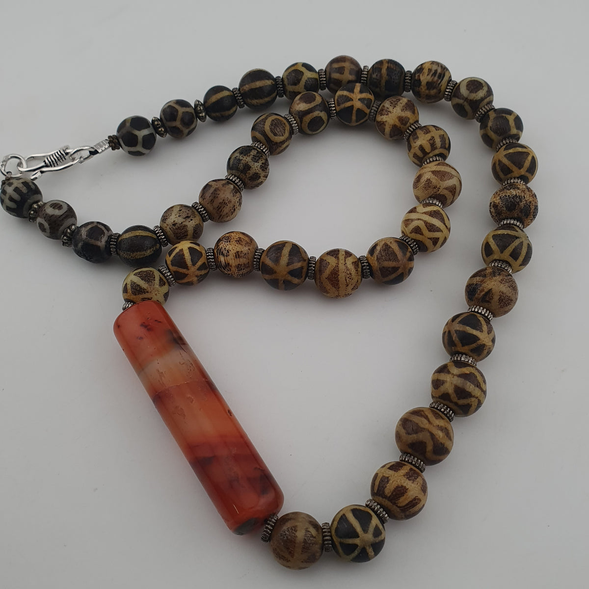 Antique Burmese Pumtek Pyu Beads & Carnelian Agate Big Bead Pendant Necklace