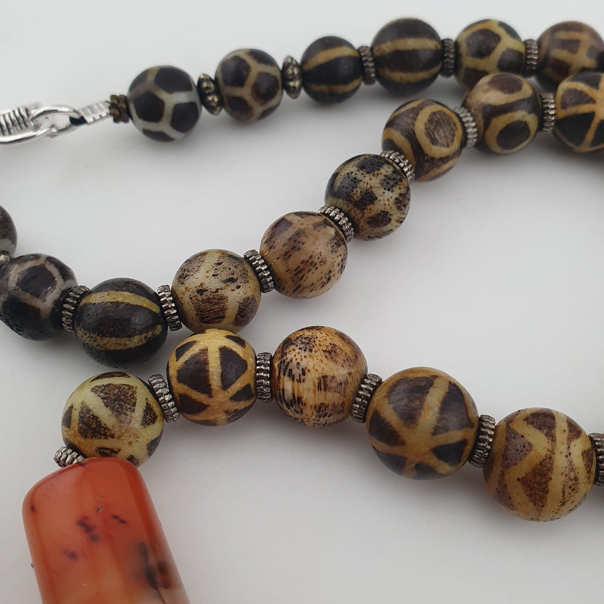 Antique Burmese Pumtek Pyu Beads & Carnelian Agate Big Bead Pendant Necklace
