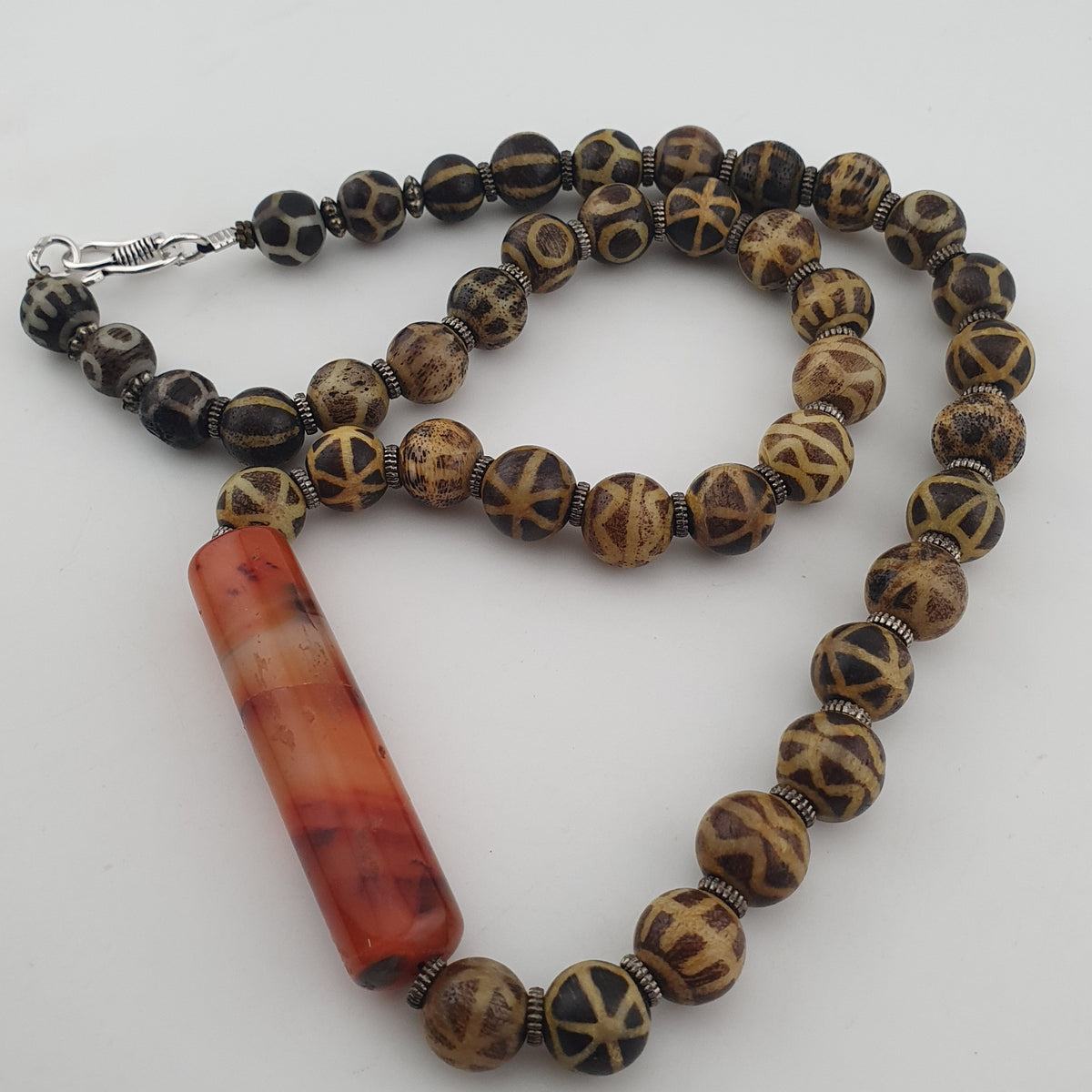Antique Burmese Pumtek Pyu Beads & Carnelian Agate Big Bead Pendant Necklace