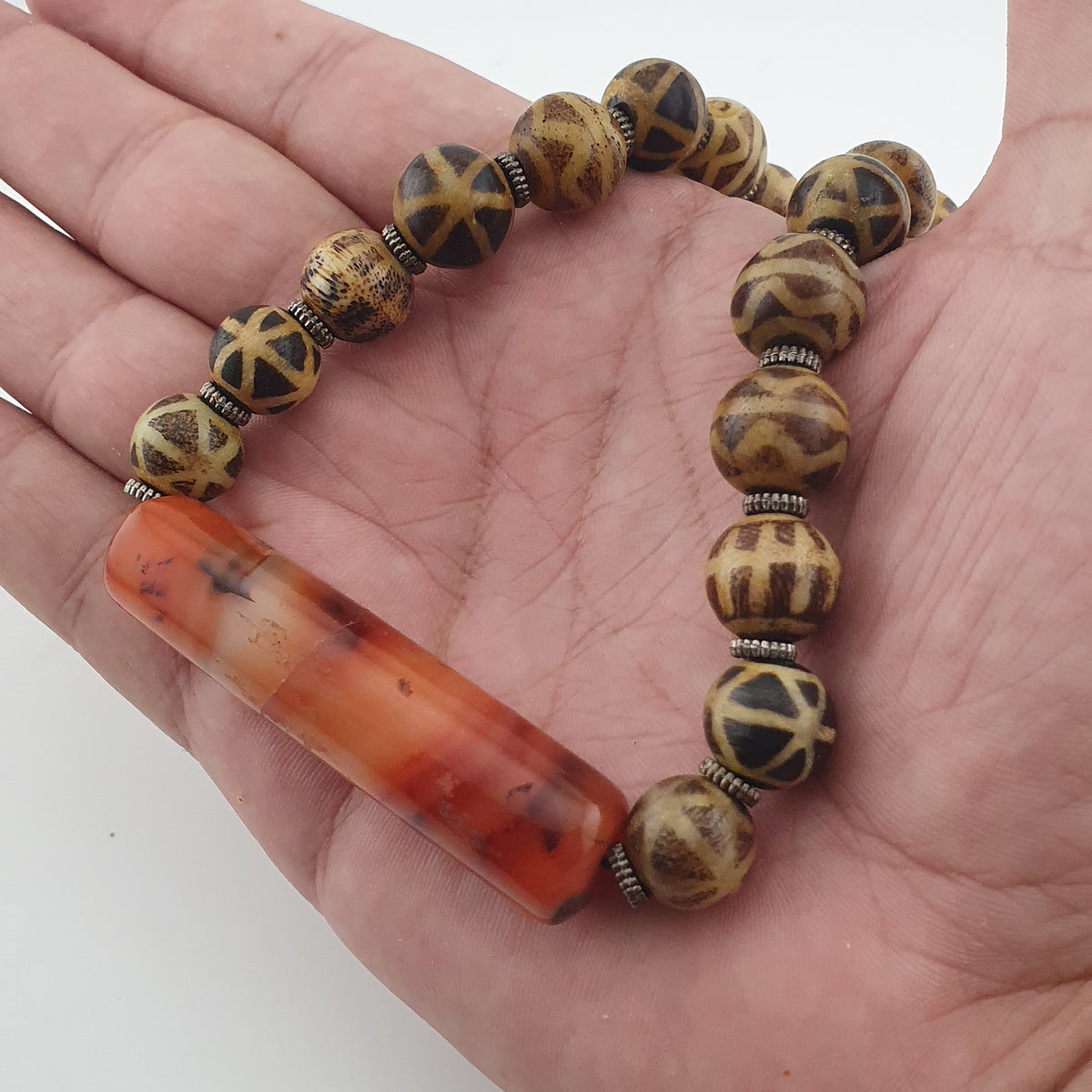 Antique Burmese Pumtek Pyu Beads & Carnelian Agate Big Bead Pendant Necklace