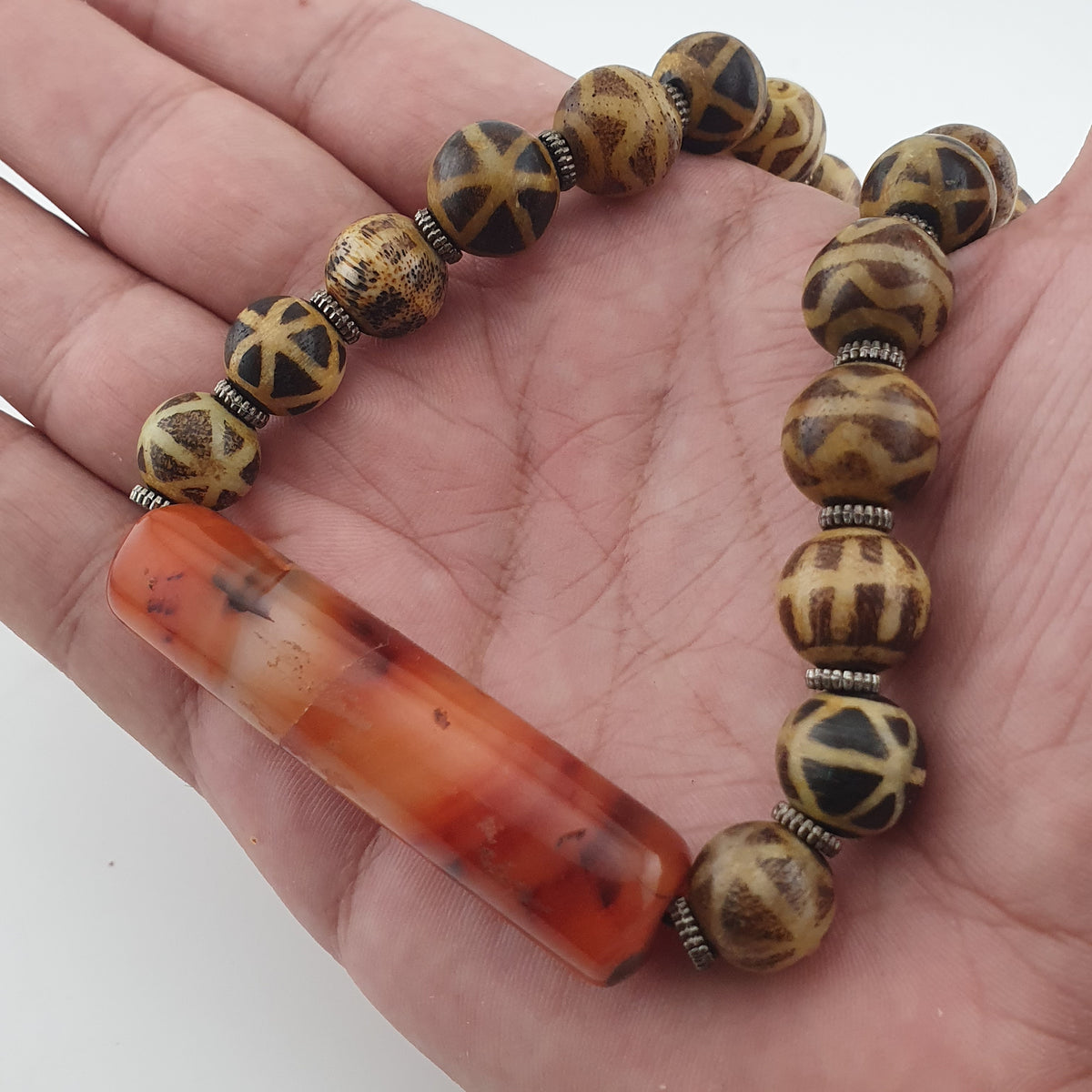 Antique Burmese Pumtek Pyu Beads & Carnelian Agate Big Bead Pendant Necklace