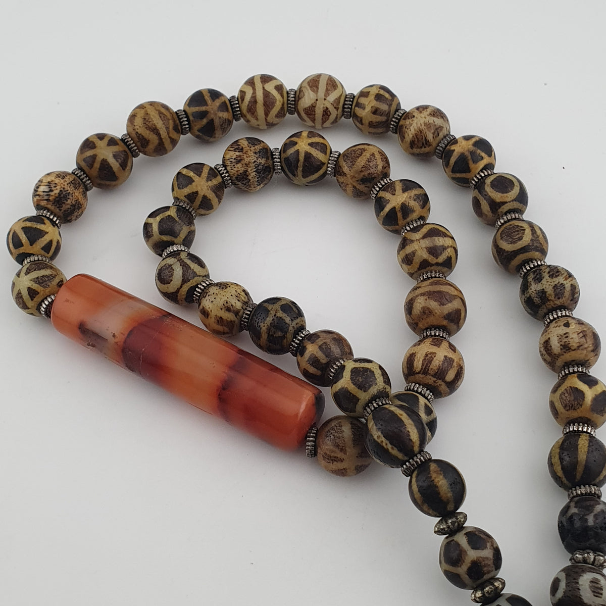 Antique Burmese Pumtek Pyu Beads & Carnelian Agate Big Bead Pendant Necklace