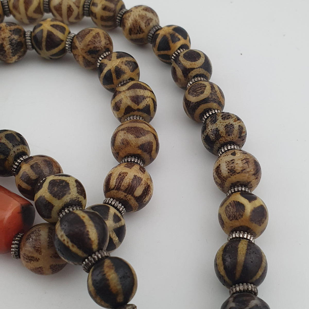 Antique Burmese Pumtek Pyu Beads & Carnelian Agate Big Bead Pendant Necklace