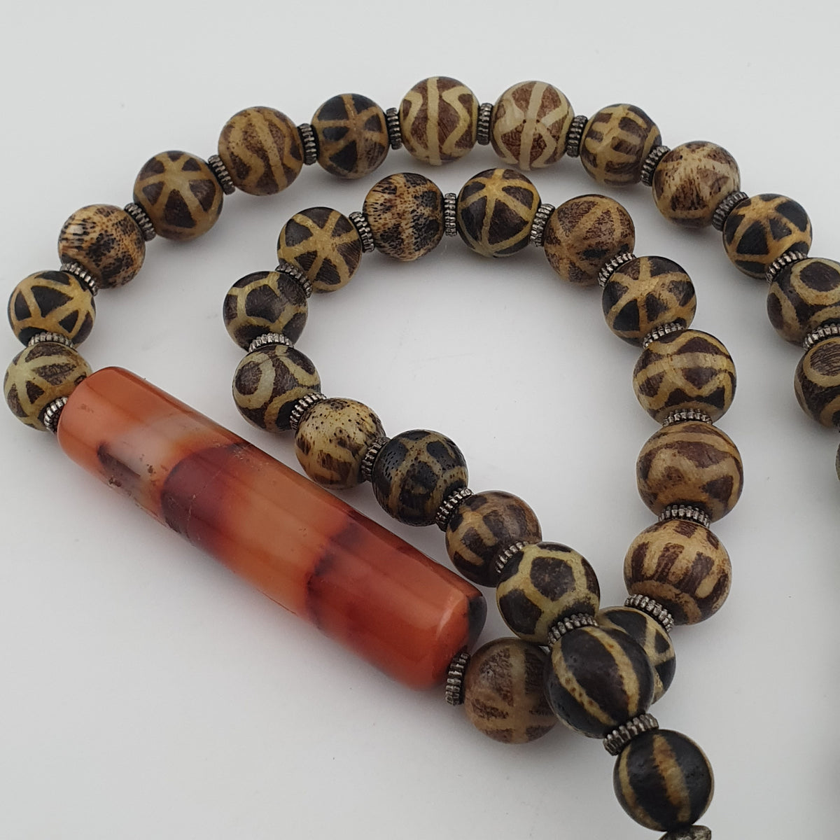 Antique Burmese Pumtek Pyu Beads & Carnelian Agate Big Bead Pendant Necklace
