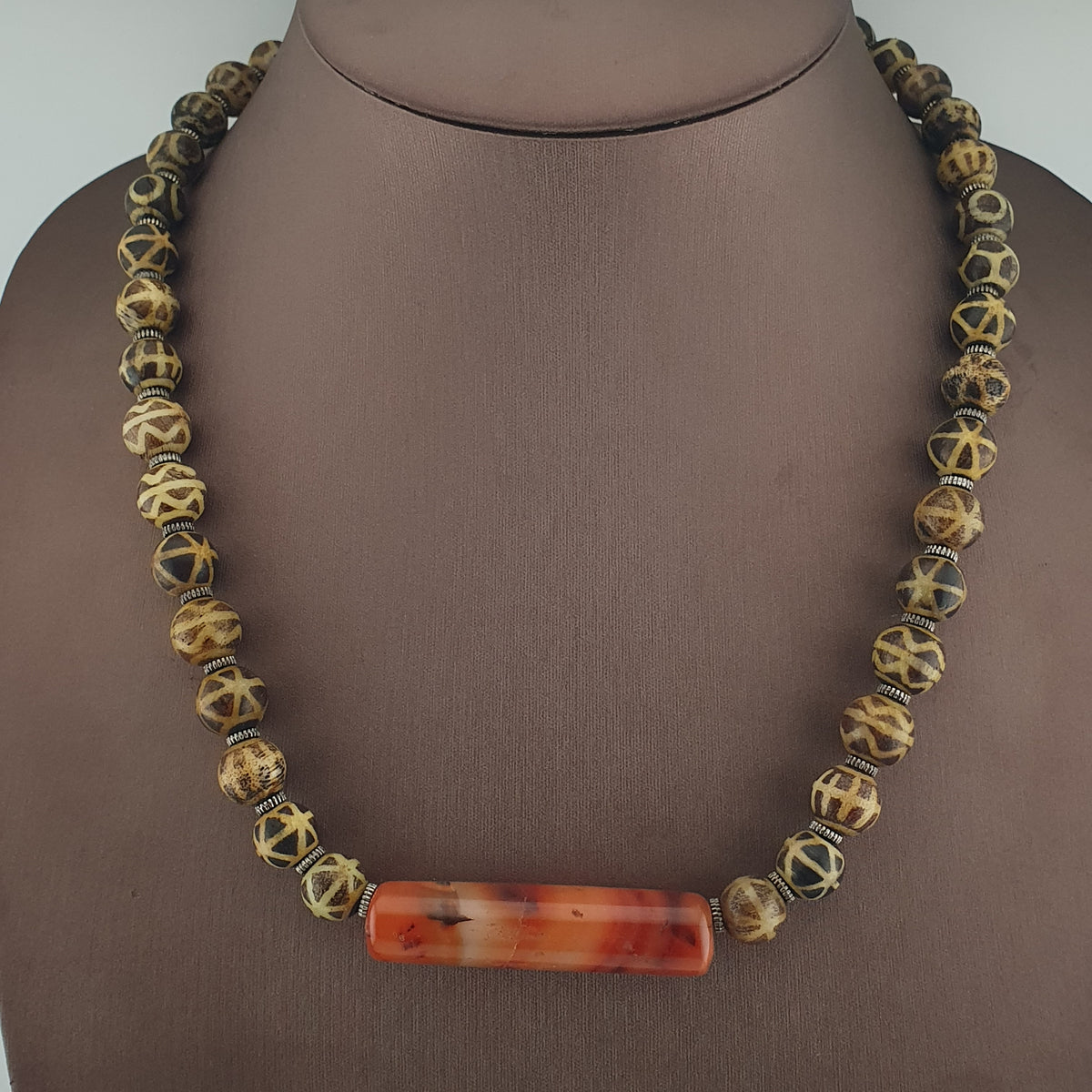 Antique Burmese Pumtek Pyu Beads & Carnelian Agate Big Bead Pendant Necklace