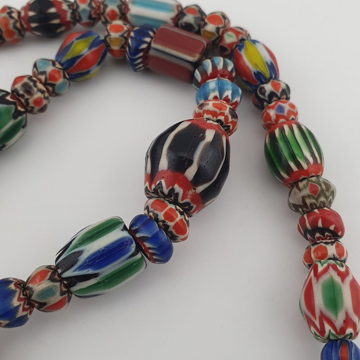 Vintage Venetian Style Mix Chevron Glass Beads With Old face Glass Pendant Necklace