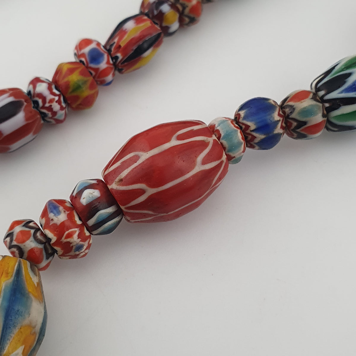 Vintage Venetian Style Mix Chevron Glass Beads With Old face Glass Pendant Necklace
