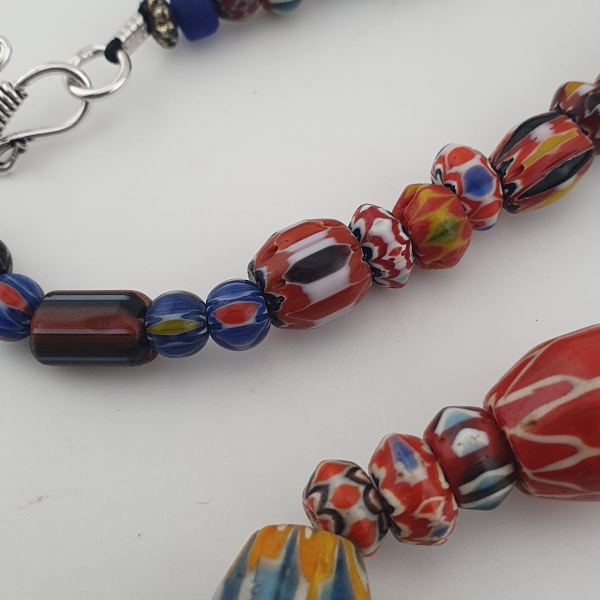Vintage Venetian Style Mix Chevron Glass Beads With Old face Glass Pendant Necklace
