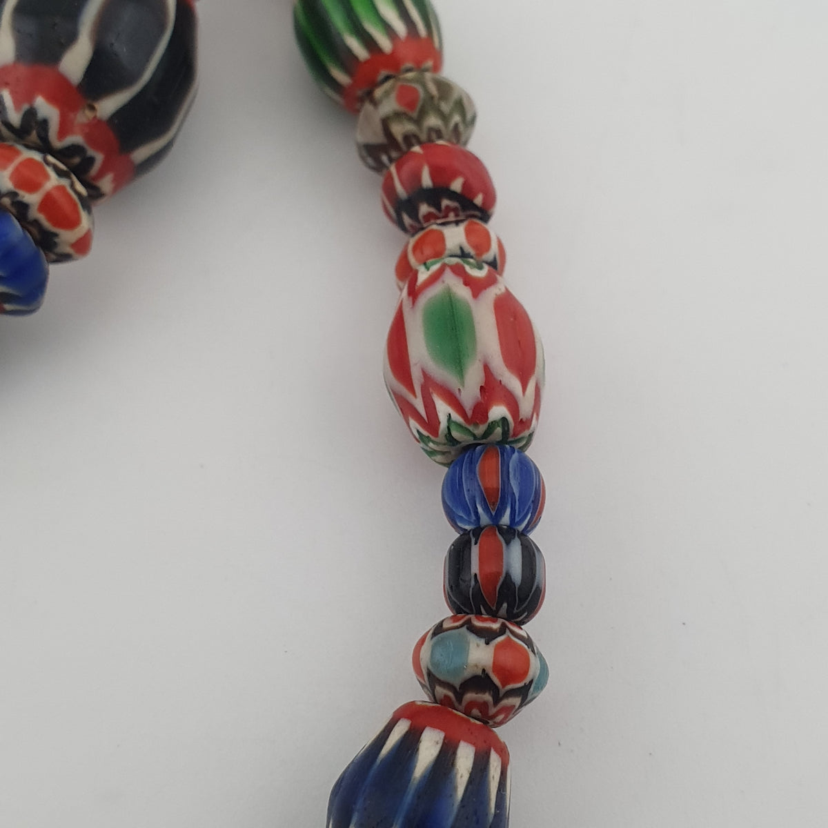 Vintage Venetian Style Mix Chevron Glass Beads With Old face Glass Pendant Necklace
