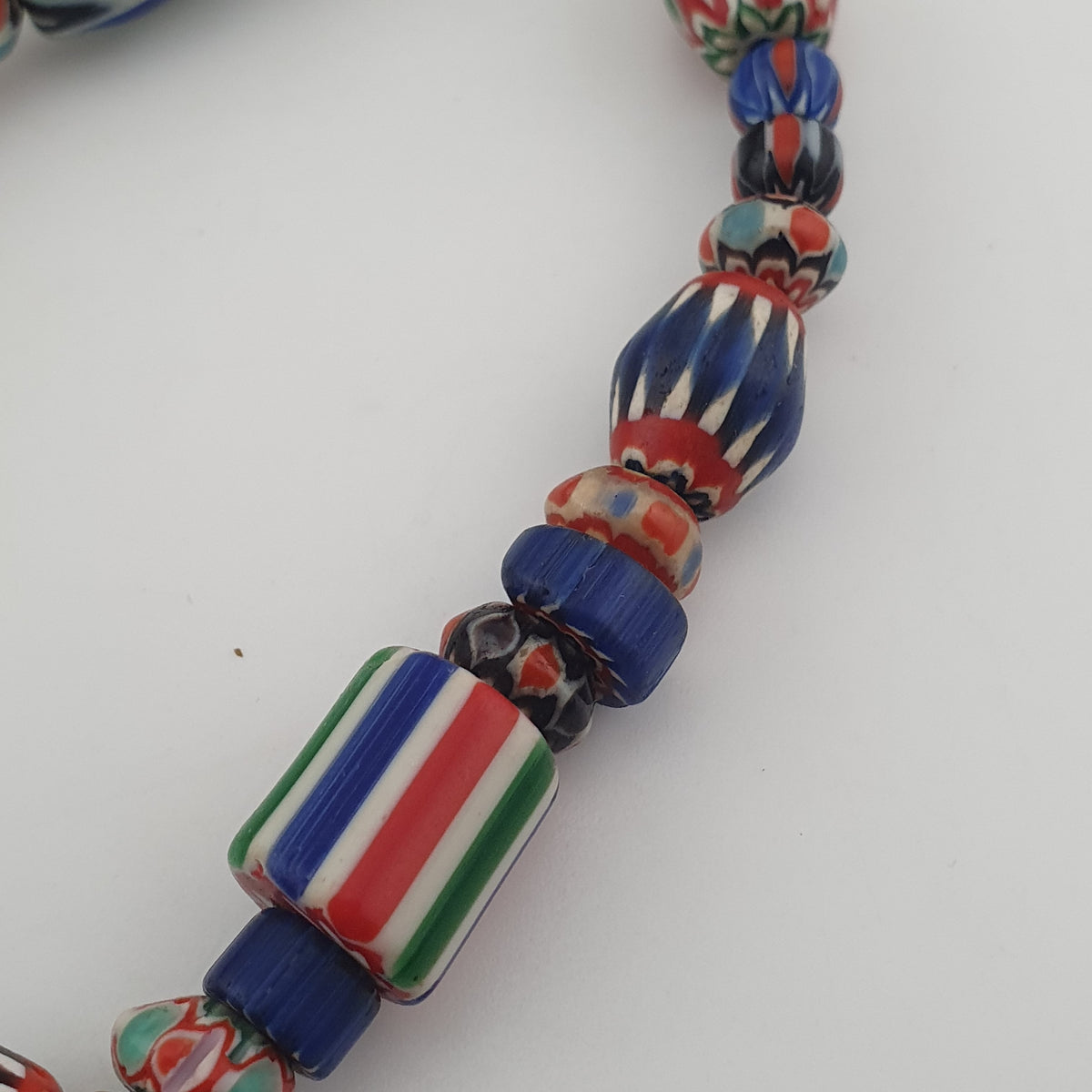 Vintage Venetian Style Mix Chevron Glass Beads With Old face Glass Pendant Necklace