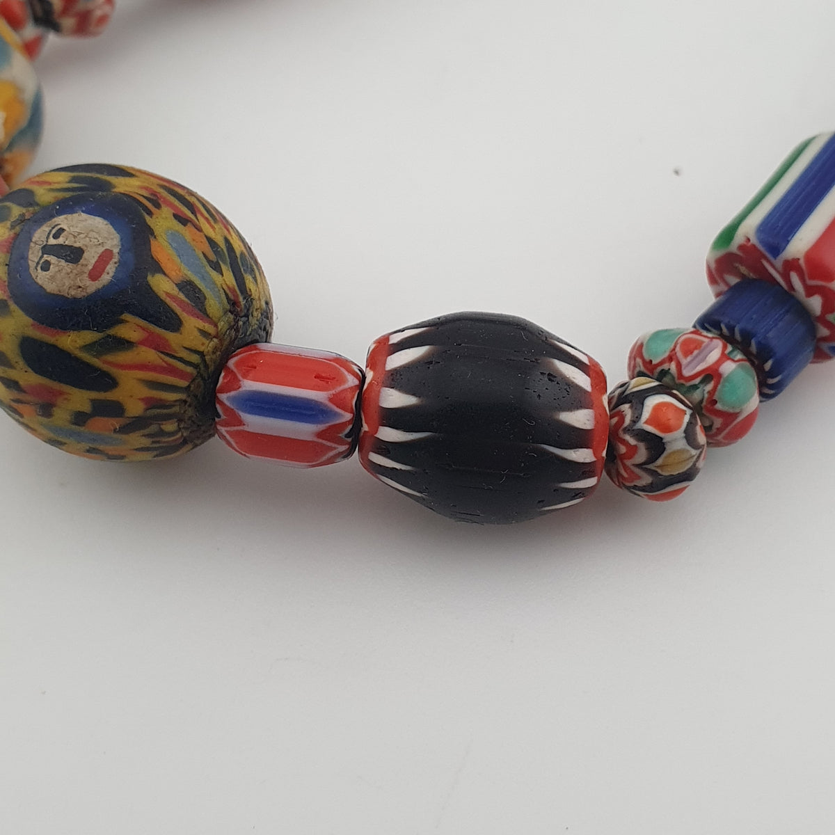 Vintage Venetian Style Mix Chevron Glass Beads With Old face Glass Pendant Necklace