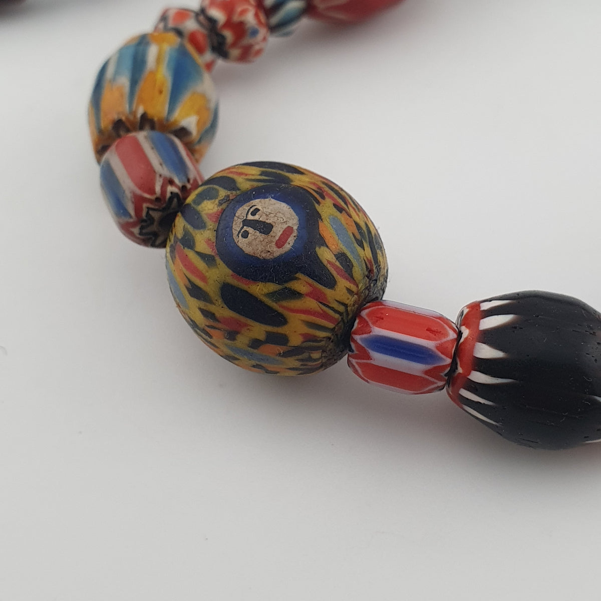 Vintage Venetian Style Mix Chevron Glass Beads With Old face Glass Pendant Necklace