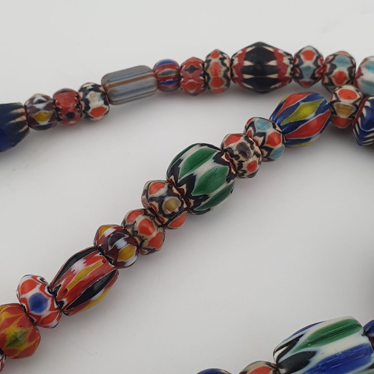 Vintage Venetian Style Mix Chevron Glass Beads With Old face Glass Pendant Necklace