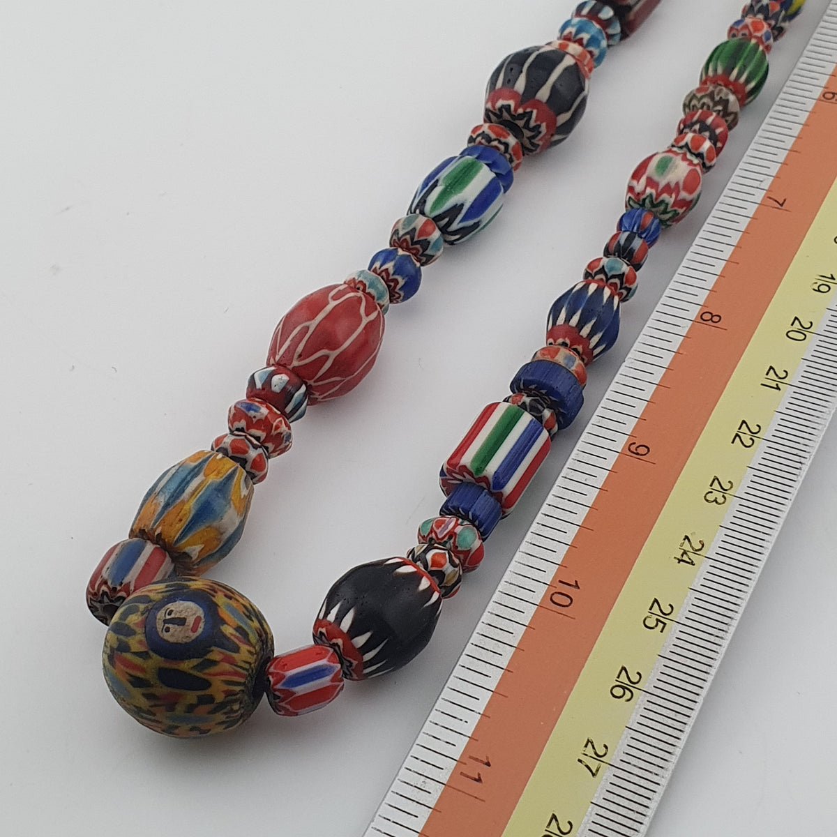 Vintage Venetian Style Mix Chevron Glass Beads With Old face Glass Pendant Necklace
