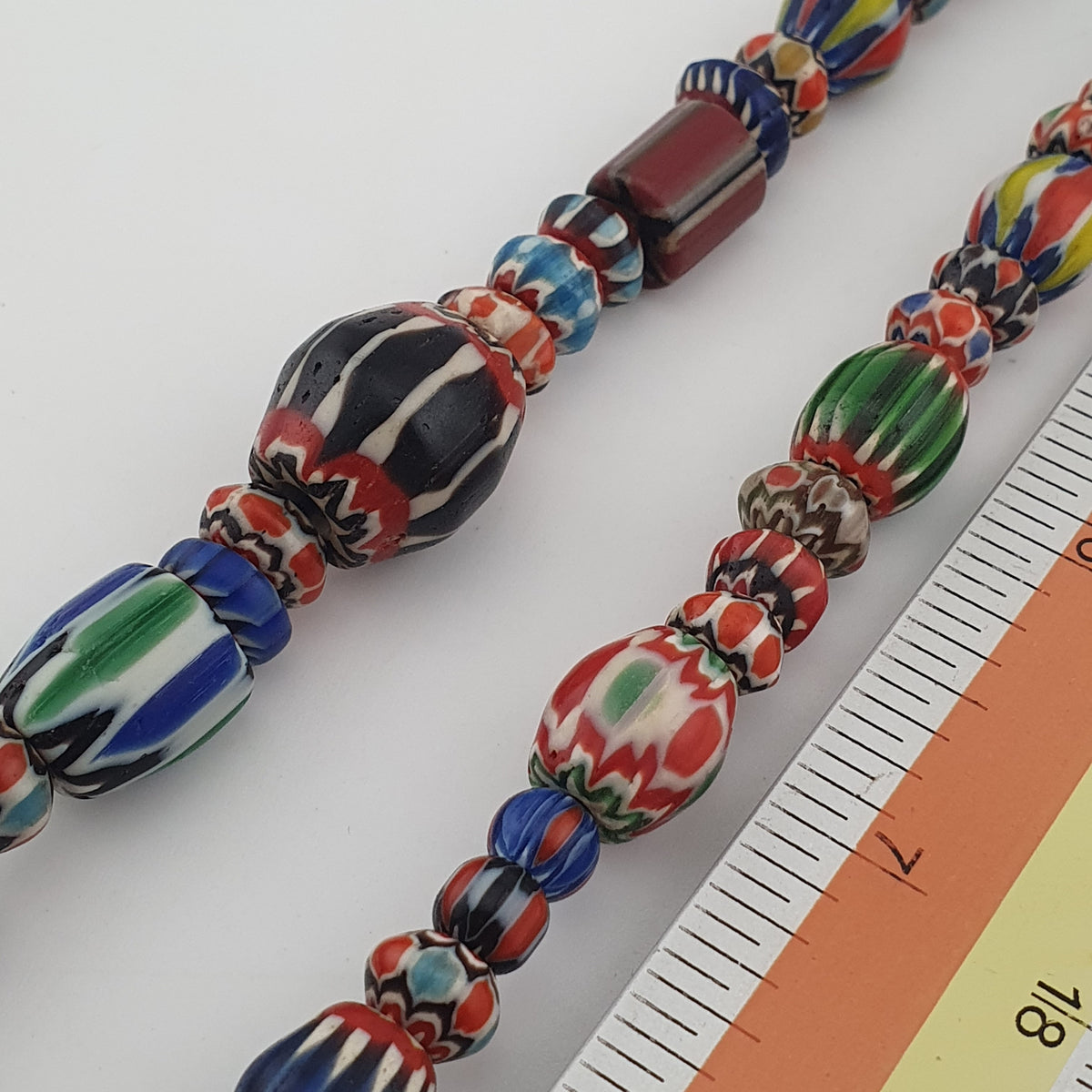 Vintage Venetian Style Mix Chevron Glass Beads With Old face Glass Pendant Necklace
