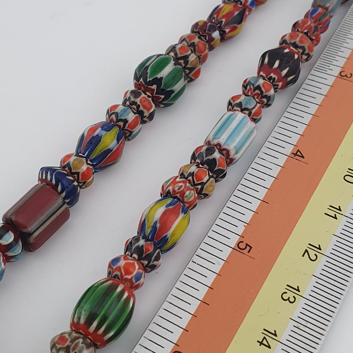 Vintage Venetian Style Mix Chevron Glass Beads With Old face Glass Pendant Necklace