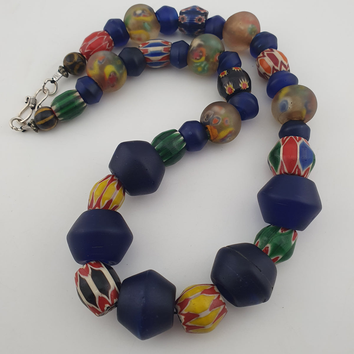 Antique Venetian Style Chevron & Big African Glass Beads Necklace