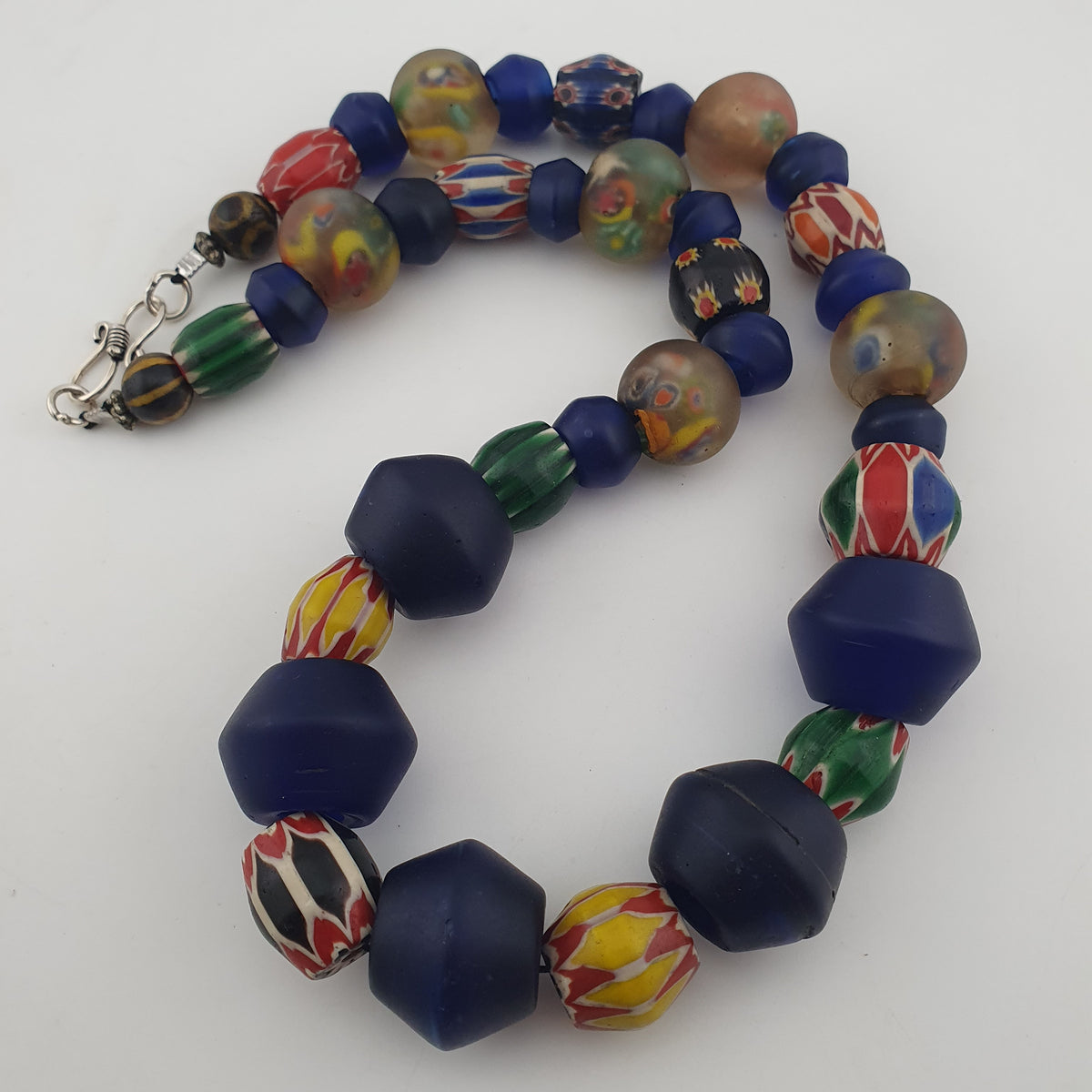 Antique Venetian Style Chevron & Big African Glass Beads Necklace