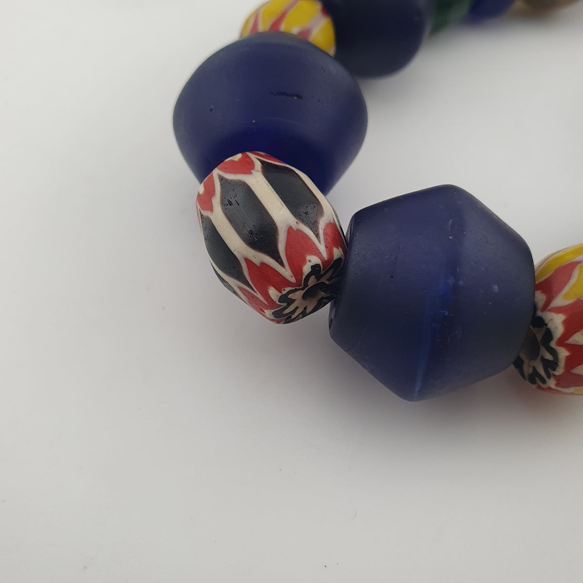Antique Venetian Style Chevron & Big African Glass Beads Necklace