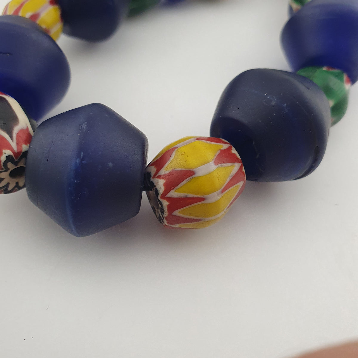 Antique Venetian Style Chevron & Big African Glass Beads Necklace