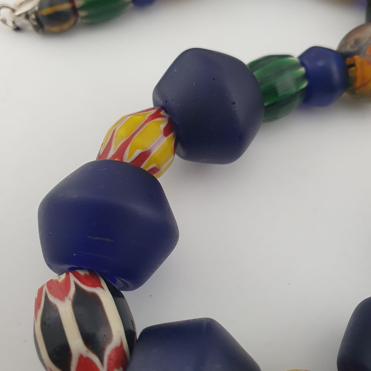 Antique Venetian Style Chevron & Big African Glass Beads Necklace