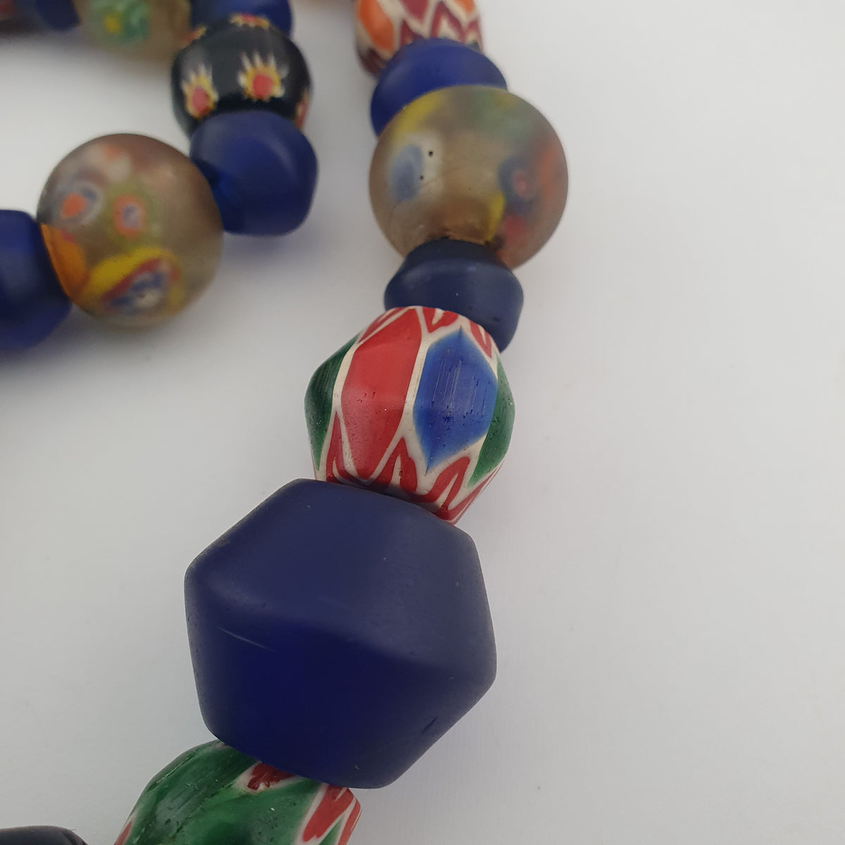 Antique Venetian Style Chevron & Big African Glass Beads Necklace