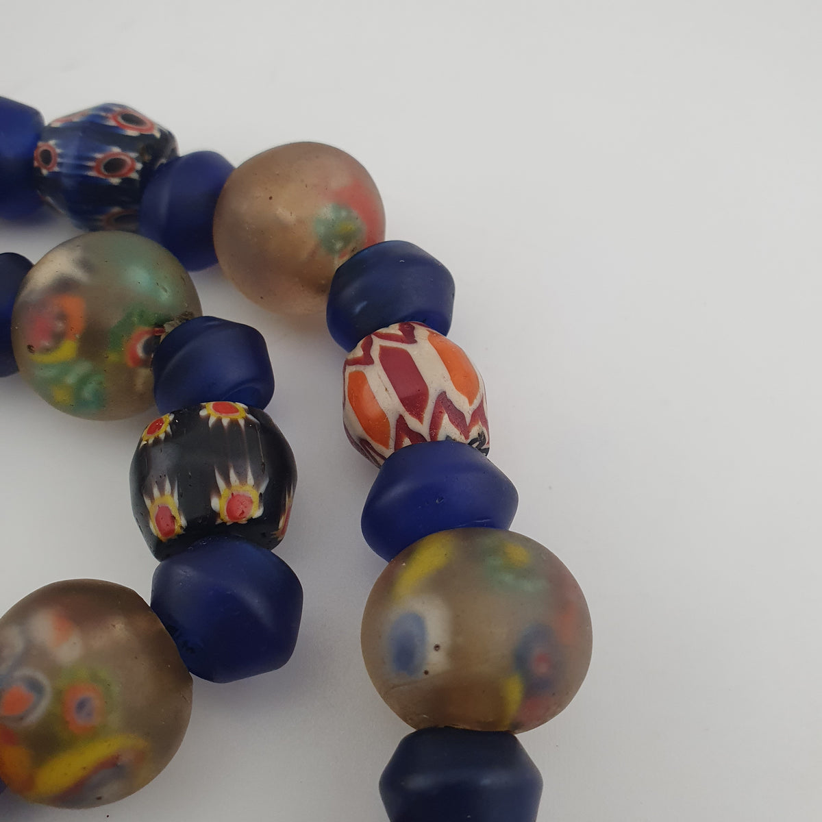 Antique Venetian Style Chevron & Big African Glass Beads Necklace