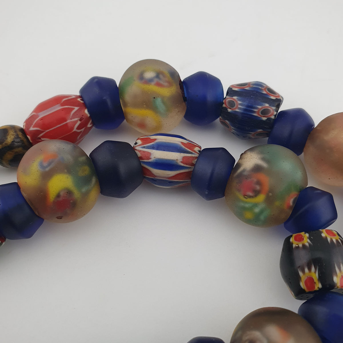 Antique Venetian Style Chevron & Big African Glass Beads Necklace