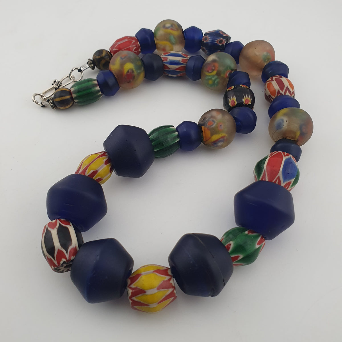 Antique Venetian Style Chevron & Big African Glass Beads Necklace