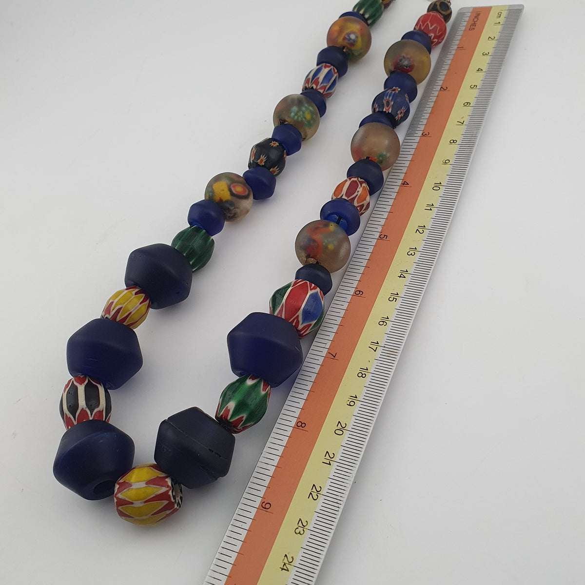 Antique Venetian Style Chevron & Big African Glass Beads Necklace