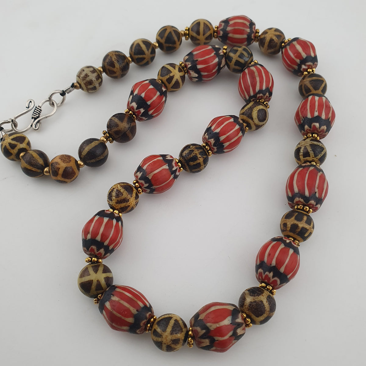 Antique Burmese Pumtek Pyu & Venetian Style Chevron Beads Necklace