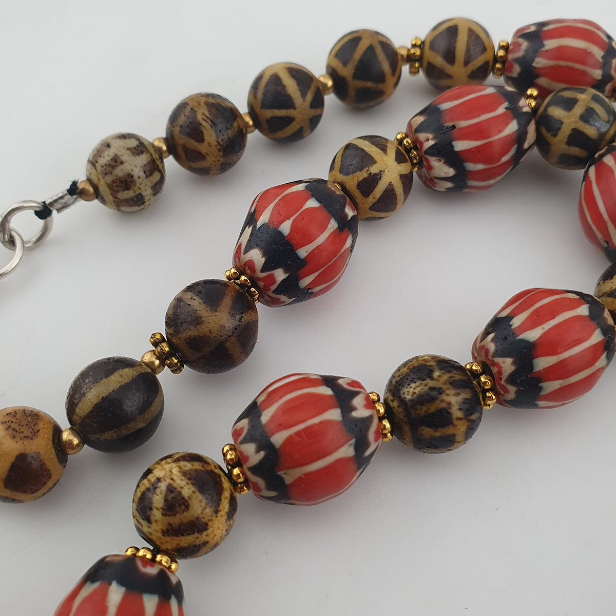 Antique Burmese Pumtek Pyu & Venetian Style Chevron Beads Necklace