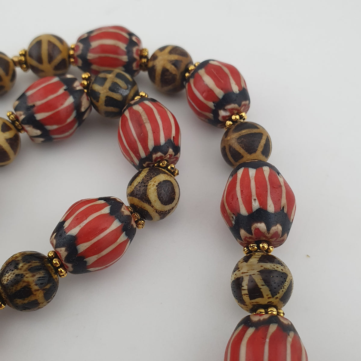 Antique Burmese Pumtek Pyu & Venetian Style Chevron Beads Necklace
