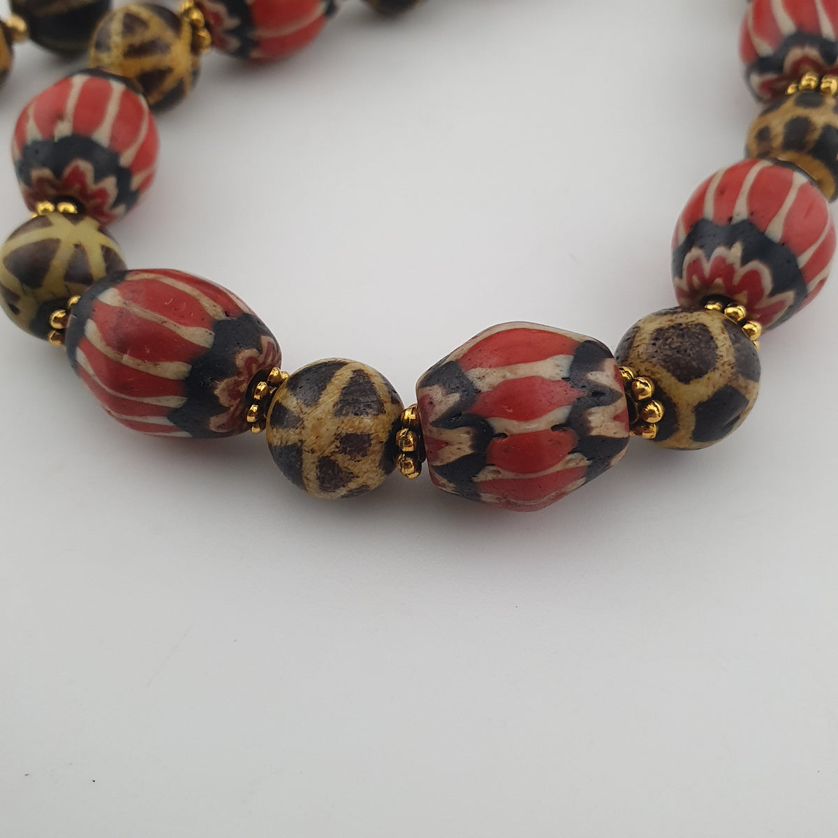 Antique Burmese Pumtek Pyu & Venetian Style Chevron Beads Necklace