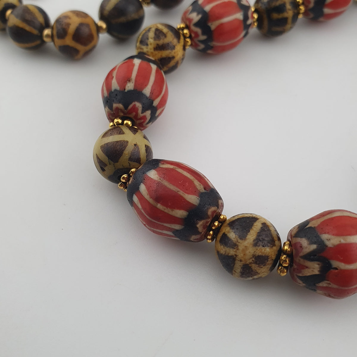 Antique Burmese Pumtek Pyu & Venetian Style Chevron Beads Necklace