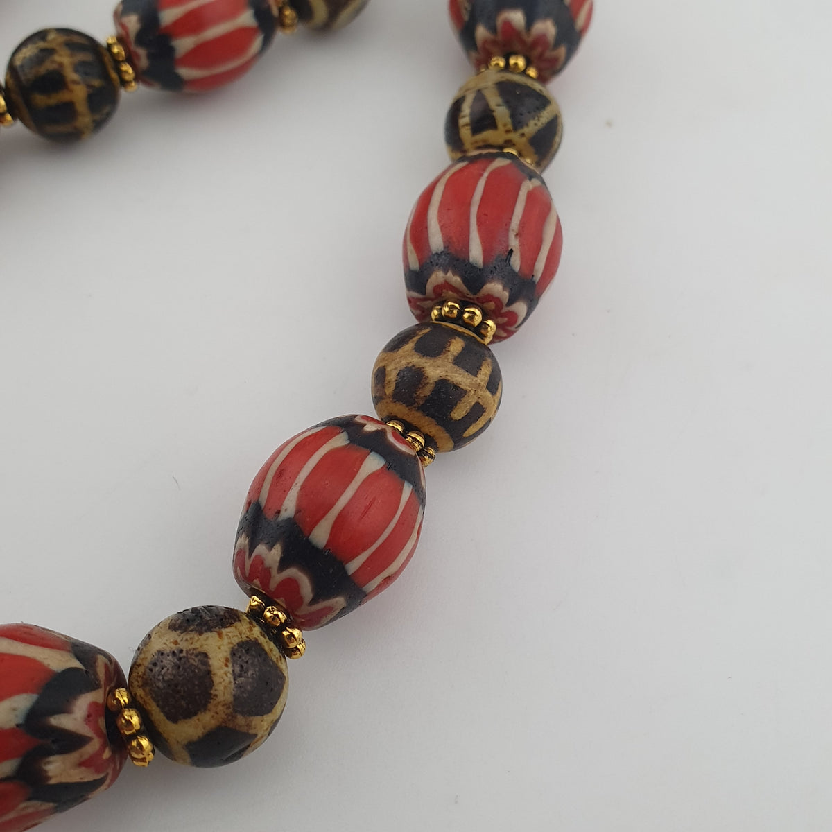 Antique Burmese Pumtek Pyu & Venetian Style Chevron Beads Necklace