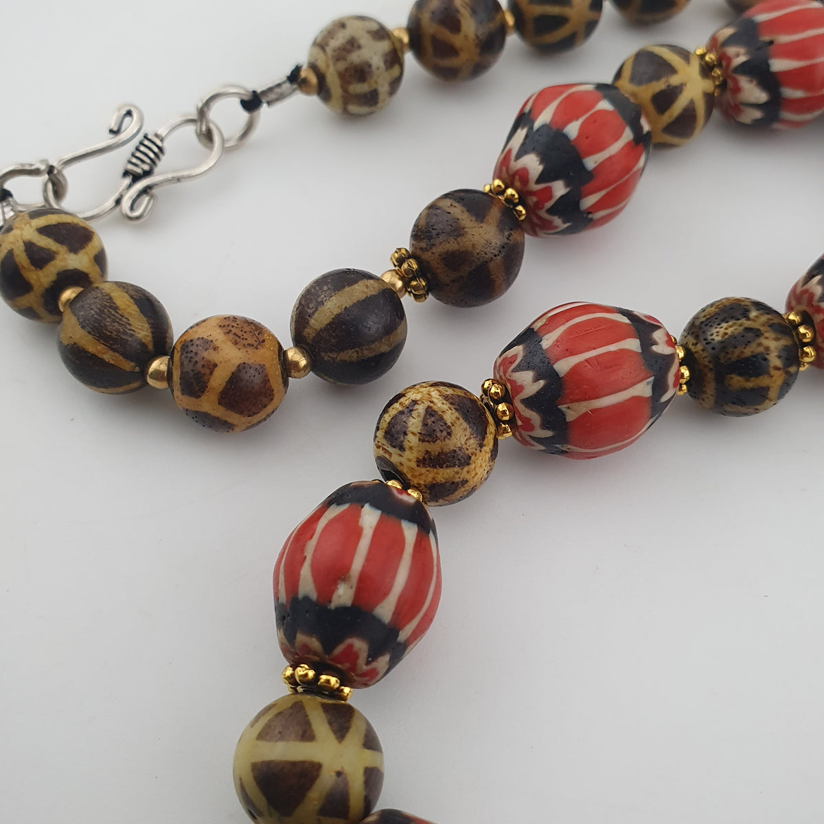 Antique Burmese Pumtek Pyu & Venetian Style Chevron Beads Necklace