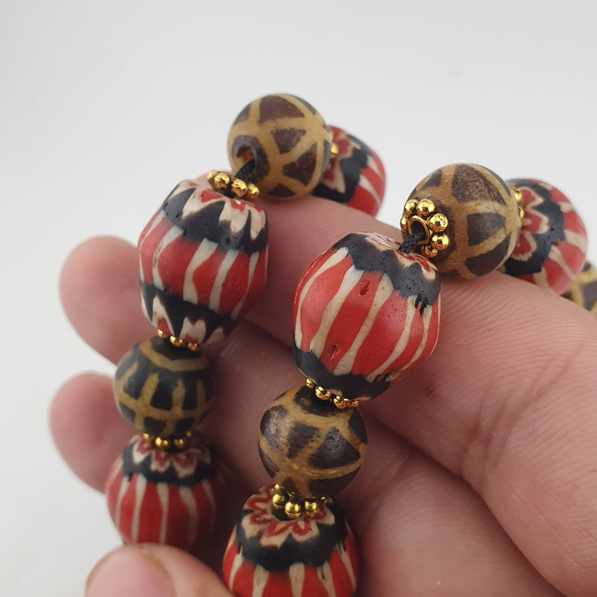Antique Burmese Pumtek Pyu & Venetian Style Chevron Beads Necklace