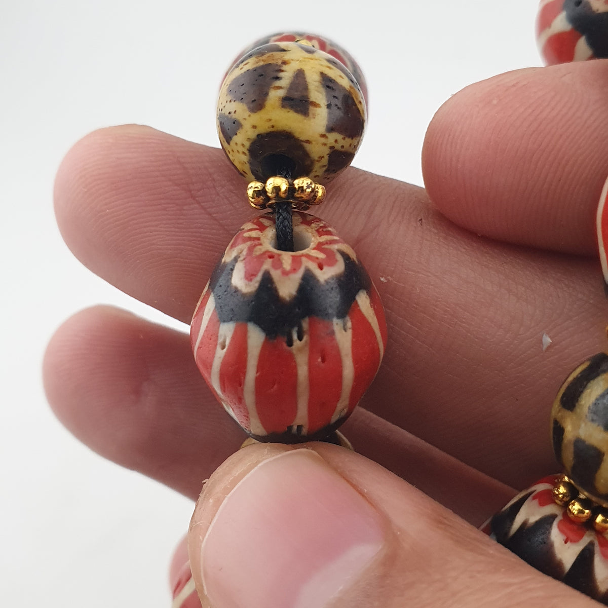 Antique Burmese Pumtek Pyu & Venetian Style Chevron Beads Necklace