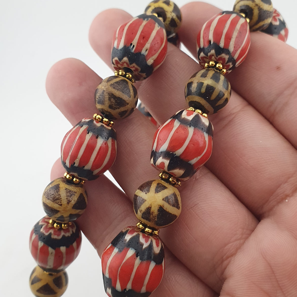 Antique Burmese Pumtek Pyu & Venetian Style Chevron Beads Necklace