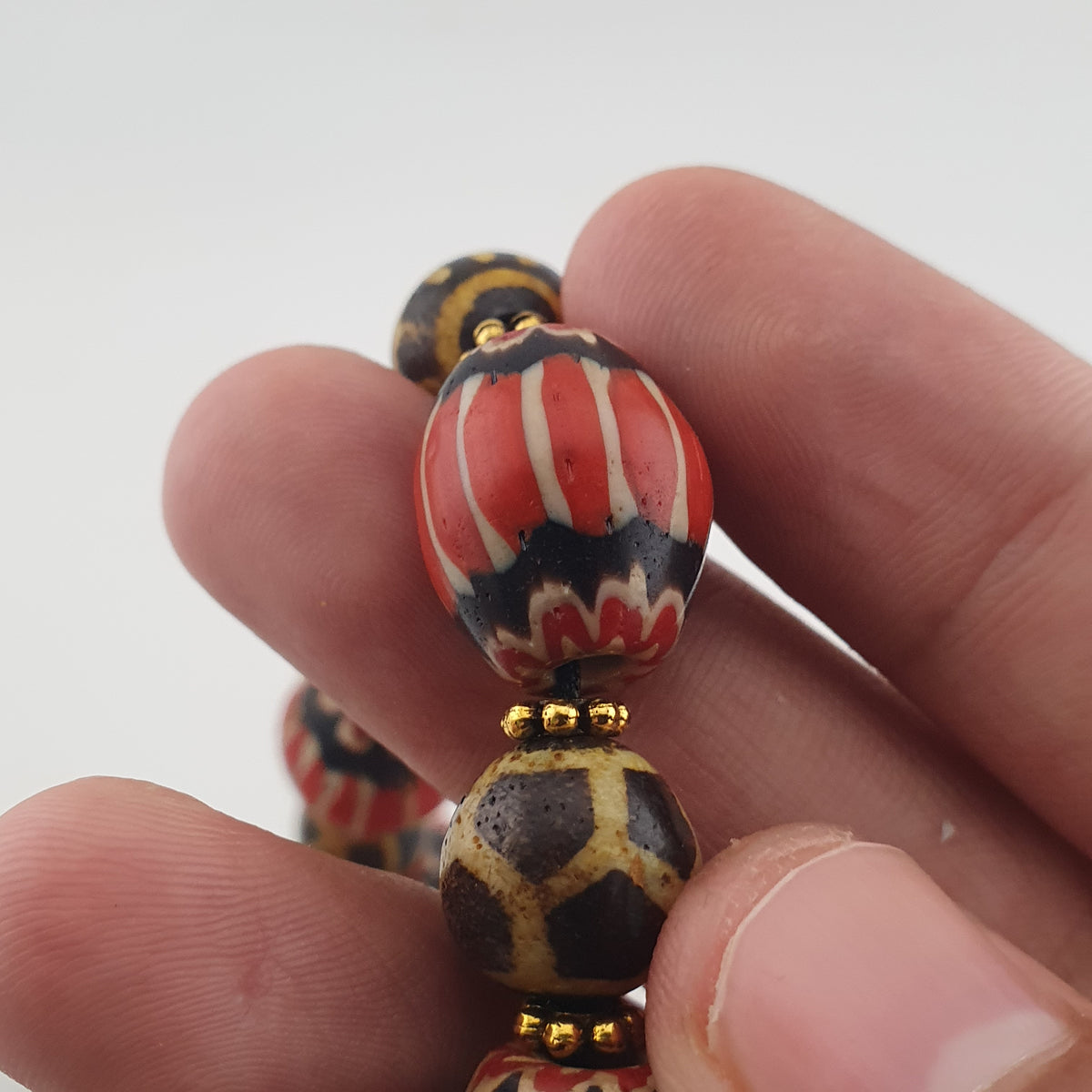 Antique Burmese Pumtek Pyu & Venetian Style Chevron Beads Necklace