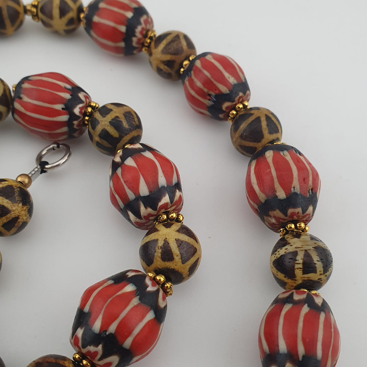 Antique Burmese Pumtek Pyu & Venetian Style Chevron Beads Necklace
