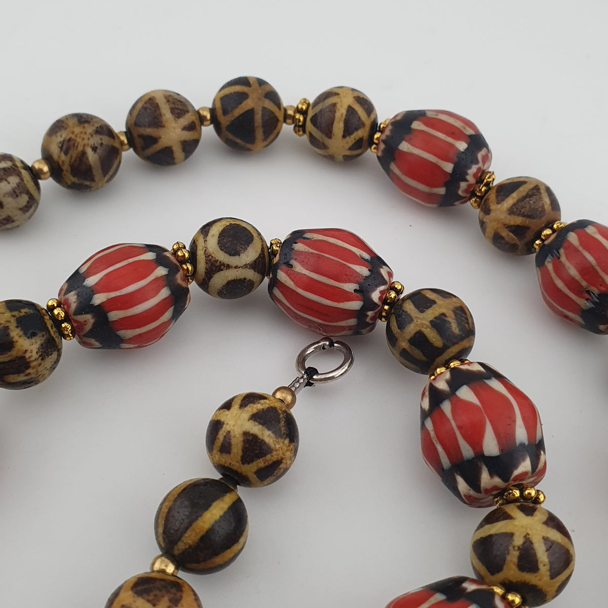 Antique Burmese Pumtek Pyu & Venetian Style Chevron Beads Necklace