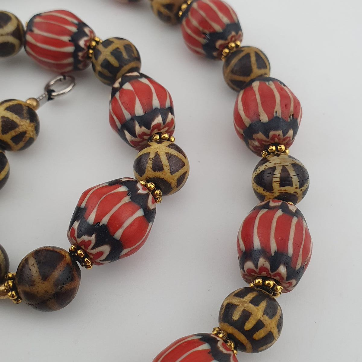 Antique Burmese Pumtek Pyu & Venetian Style Chevron Beads Necklace