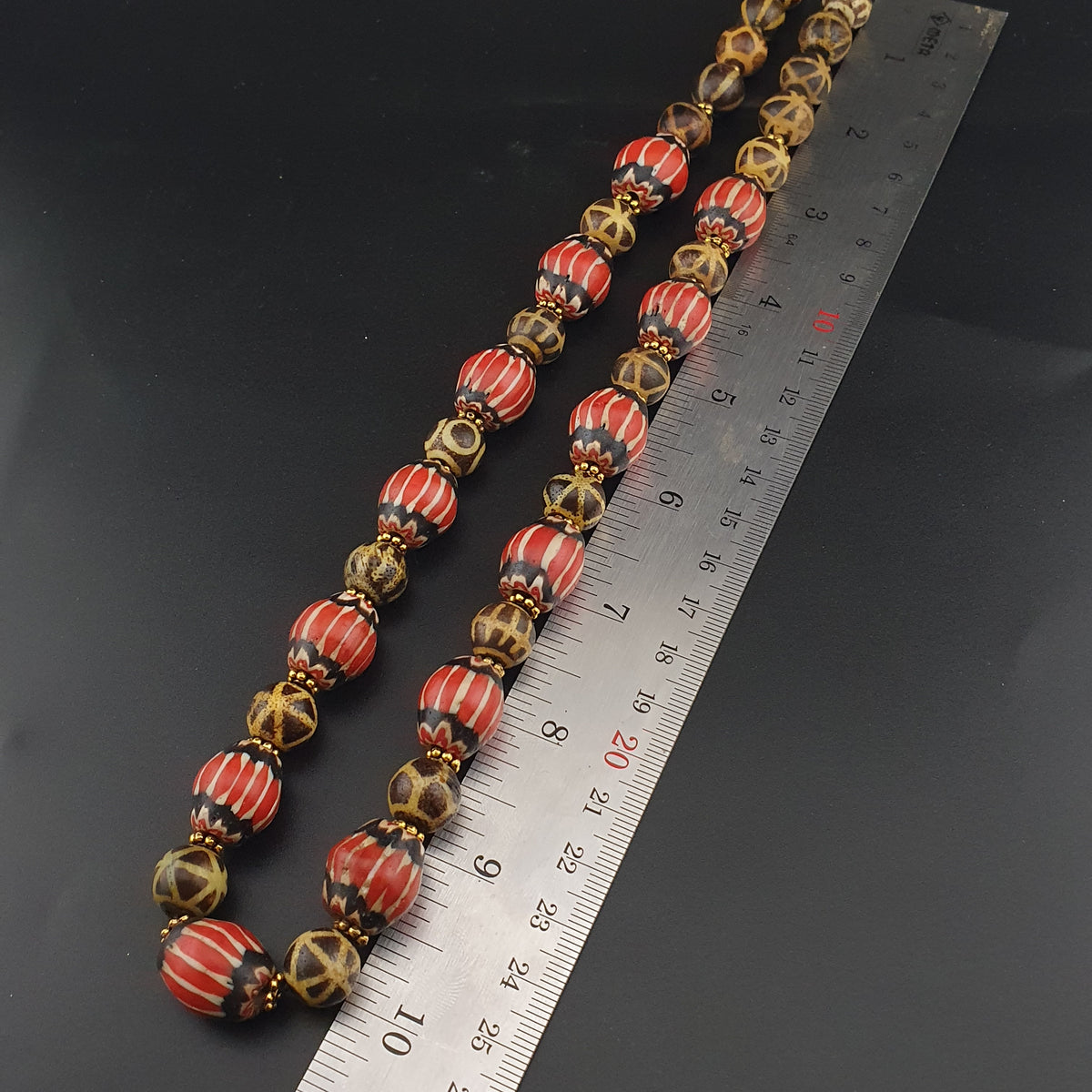 Antique Burmese Pumtek Pyu & Venetian Style Chevron Beads Necklace
